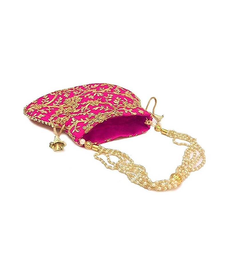 Vintage Gulley Womens Ethnic and Traditional Hand-Held Potli for Giffting and Weddings - Pink