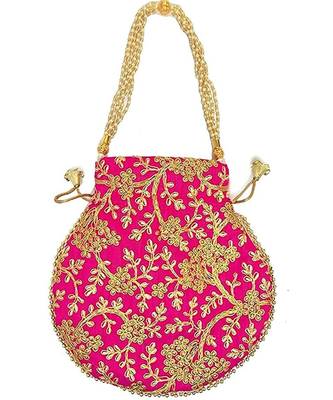Vintage Gulley Womens Ethnic and Traditional Hand-Held Potli for Giffting and Weddings - Pink 3
