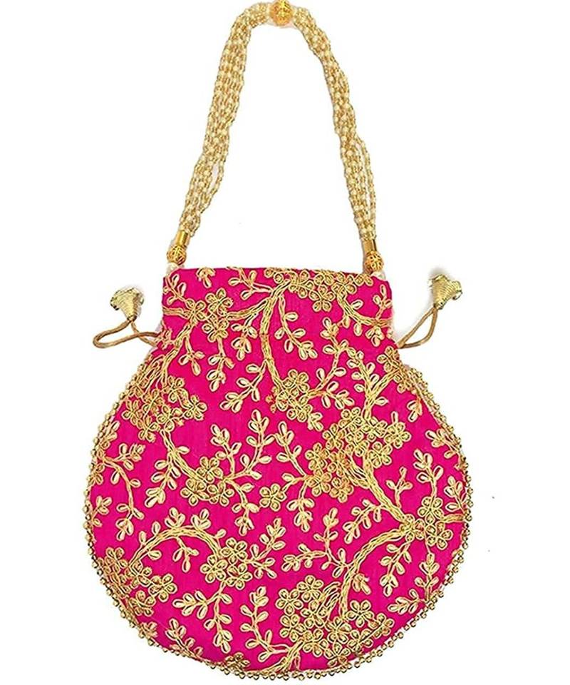 Vintage Gulley Womens Ethnic and Traditional Hand-Held Potli for Giffting and Weddings - Pink