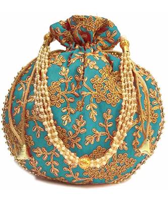 Vintage Gulley Womens Ethnic and Traditional Hand-Held Potli for Giffting and Weddings - Set of 2 - Pink & Light Blue 2