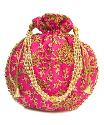 Vintage Gulley Womens Ethnic and Traditional Hand-Held Potli for Giffting and Weddings - Set of 2 - Green Pink 2