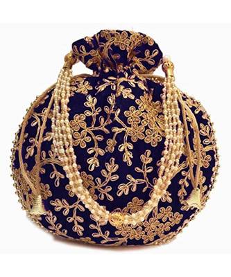 Vintage Gulley Womens Ethnic and Traditional Hand-Held Potli for Giffting and Weddings - Set of 2 - BLUE MAHROON 3