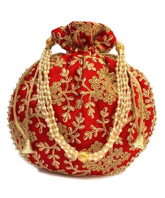 Vintage Gulley Womens Ethnic and Traditional Hand-Held Potli for Giffting and Weddings - Set of 3 - GREEN YELLOW RED 2