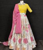 White Sequins Georgette Semi Stitched Lehenga & Unstitched Blouse With Dupatta  