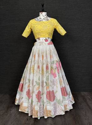 White Sequins Georgette Semi Stitched Lehenga & Unstitched Blouse With Dupatta   2