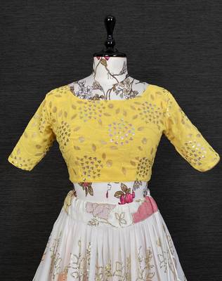 White Sequins Georgette Semi Stitched Lehenga & Unstitched Blouse With Dupatta   4