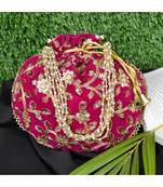 Vintage Gulley Velvet Ethnic Rajasthani Potli Bag - Pink Potli