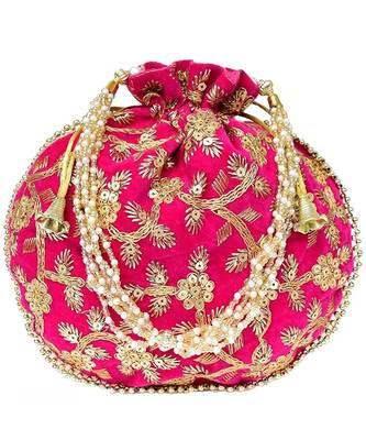 Vintage Gulley Velvet Ethnic Rajasthani Potli Bag - Pink Potli 2