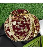 Vintage Gulley Velvet Ethnic Rajasthani Potli Bag - Maroon