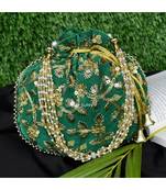 Vintage Gulley Velvet Ethnic Rajasthani Potli Bag - Green