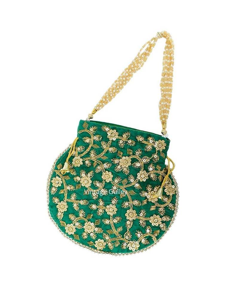 Vintage Gulley Velvet Ethnic Rajasthani Potli Bag - Green