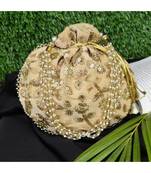 Vintage Gulley Velvet Ethnic Rajasthani Potli Bag - Cream