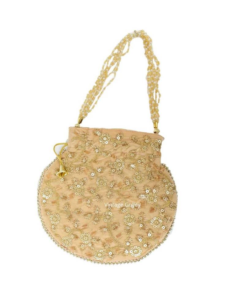 Vintage Gulley Velvet Ethnic Rajasthani Potli Bag - Cream