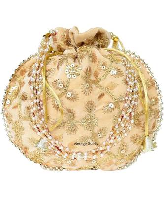 Vintage Gulley Velvet Ethnic Rajasthani Potli Bag - Cream 3