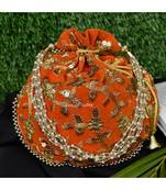 Vintage Gulley Velvet Ethnic Rajasthani Potli Bag - Orange