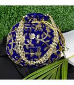 Vintage Gulley Velvet Ethnic Rajasthani Potli Bag - Royal Blue