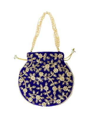 Vintage Gulley Velvet Ethnic Rajasthani Potli Bag - Royal Blue 2