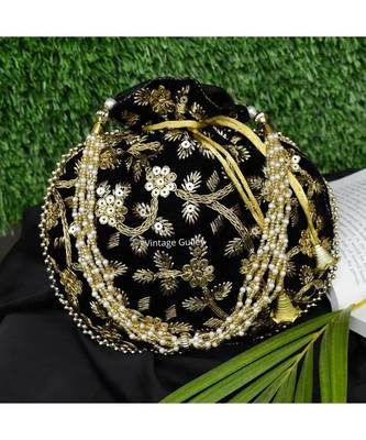 Vintage Gulley Velvet Ethnic Rajasthani Potli Bag - Black 1