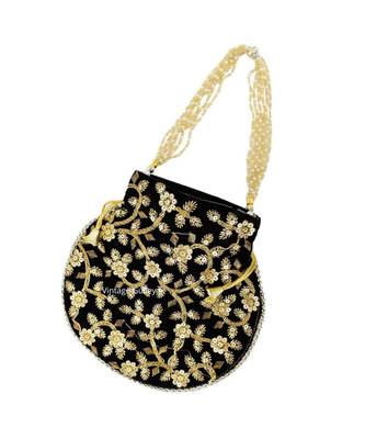 Vintage Gulley Velvet Ethnic Rajasthani Potli Bag - Black 2