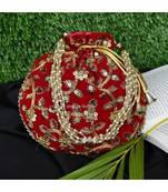 Vintage Gulley Velvet Ethnic Rajasthani Potli Bag - Red