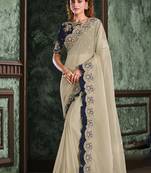 White embroidered organza saree with blouse