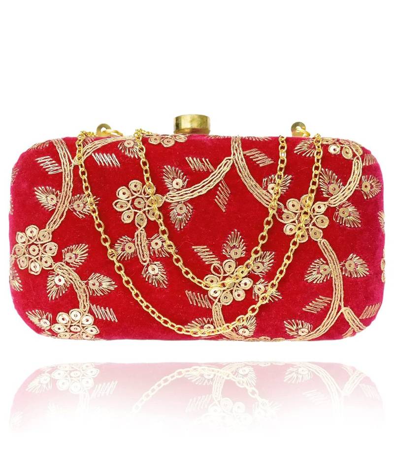 Vintage Gulley Velvet Clutch - Red