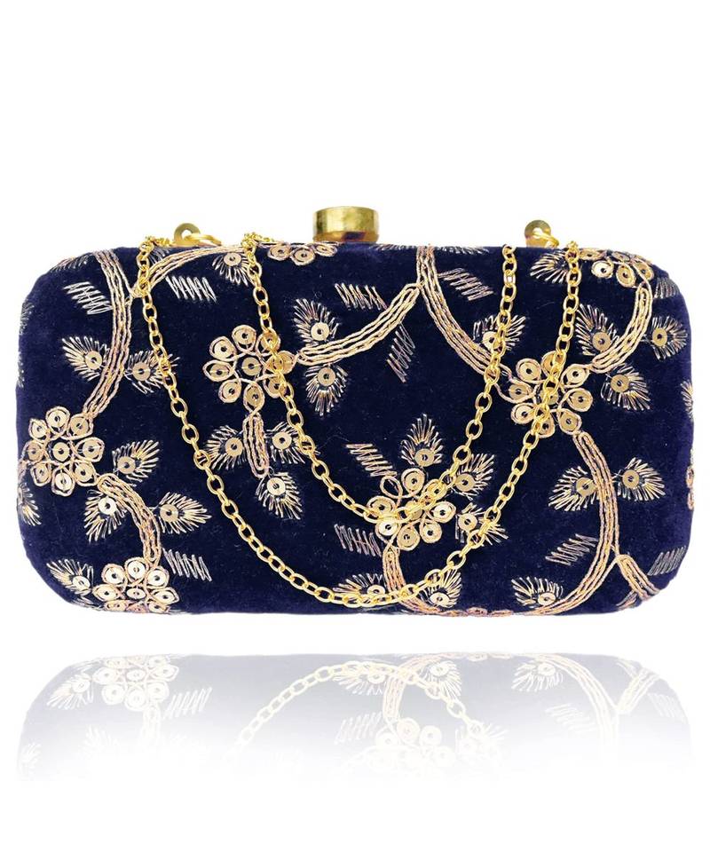 Vintage Gulley Velvet Clutch - Blue