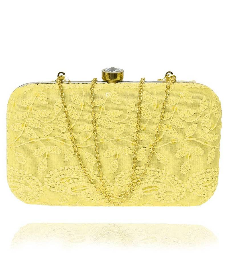 Vintage Gulley Chikan Embroidery Women's Clutch - Yellow