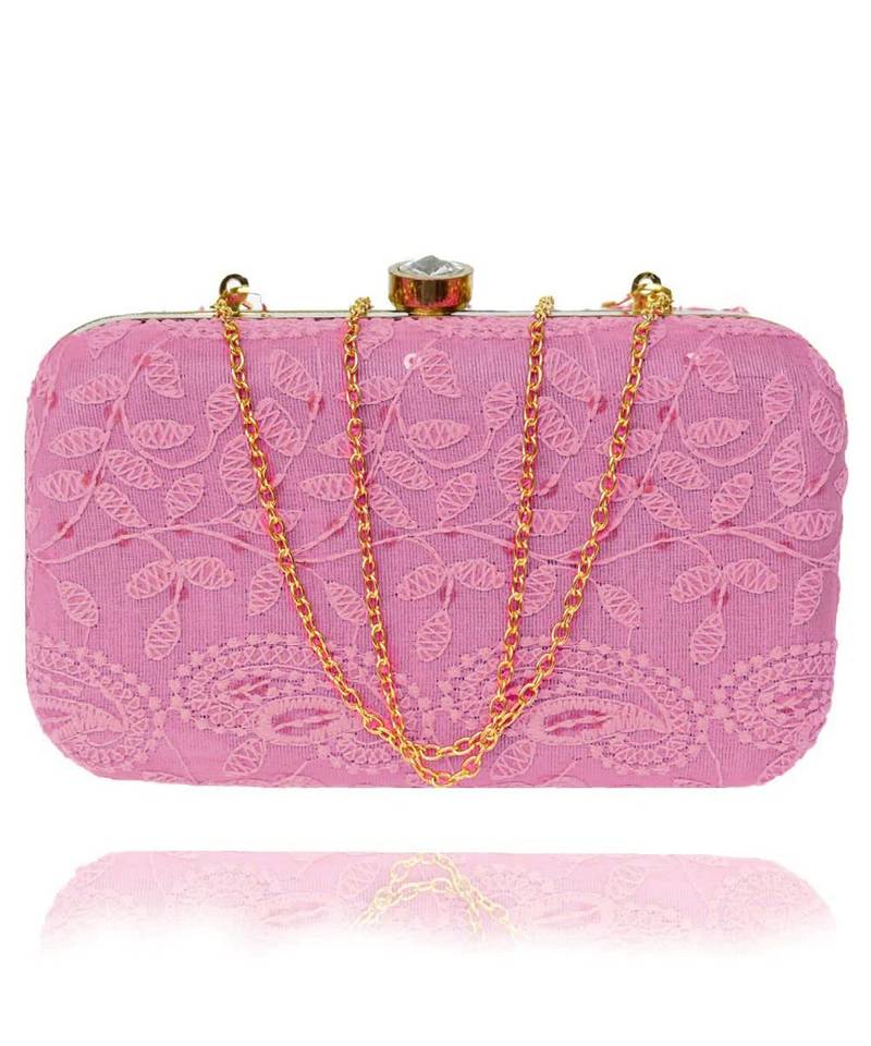 Vintage Gulley Chikan Embroidery Women's Clutch - Pink