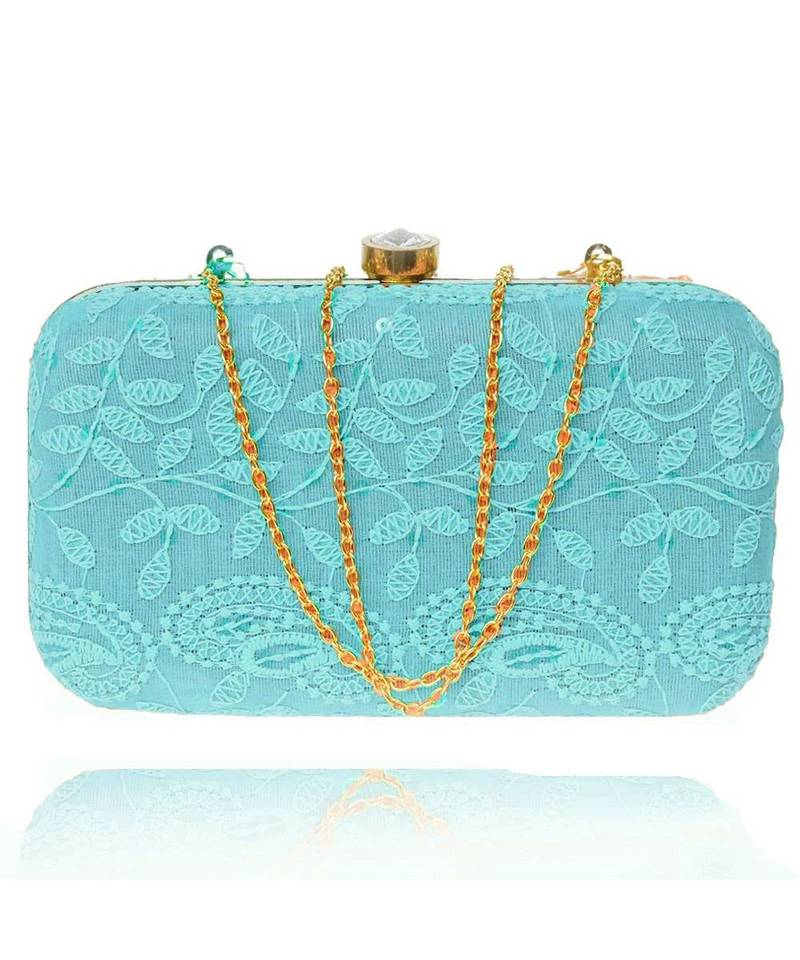 Vintage Gulley Chikan Embroidery Women's Clutch - Blue