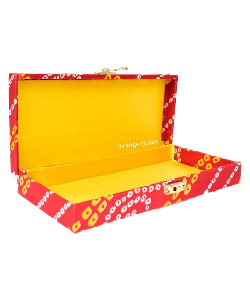 Vintage Gulley Bhandej Fabric and Wooden Decorative Cash, Shagun, Jewelry Box for Wedding|Gift Box (Red)