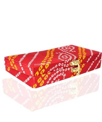 Vintage Gulley Bhandej Fabric and Wooden Decorative Cash, Shagun, Jewelry Box for Wedding|Gift Box (Red) 4
