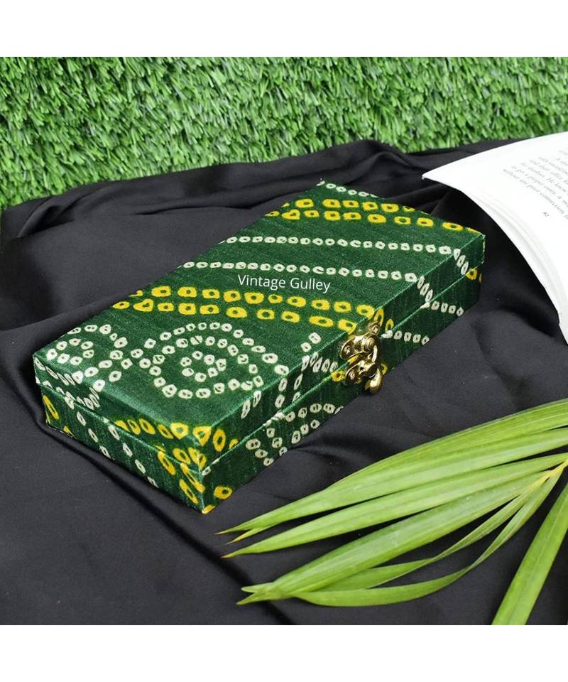 Vintage Gulley Bhandej Fabric and Wooden Decorative Cash, Shagun, Jewelry Box for Wedding|Gift Box (Green)