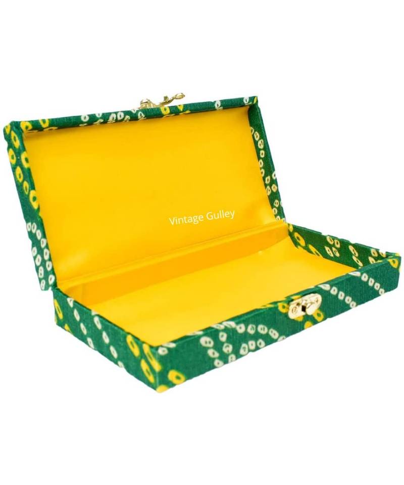 Vintage Gulley Bhandej Fabric and Wooden Decorative Cash, Shagun, Jewelry Box for Wedding|Gift Box (Green)