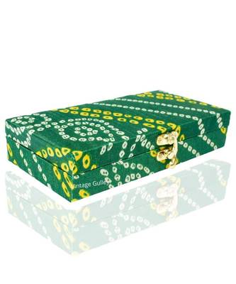 Vintage Gulley Bhandej Fabric and Wooden Decorative Cash, Shagun, Jewelry Box for Wedding|Gift Box (Green) 4