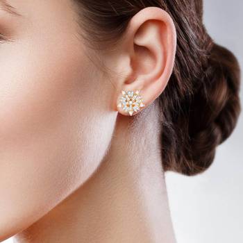  Sukai Jewels EthnicTraditional Western Flower Design Diamond Studded Daily Wear Stud Earring for Women and Girls 2