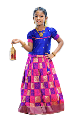 Shivangi Girls Pink Golden Yendhra Pattu Pavadai 1