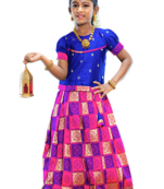 Shivangi Girls Pink Golden Yendhra Pattu Pavadai