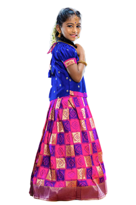 Shivangi Girls Pink Golden Yendhra Pattu Pavadai 2