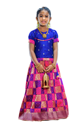 Shivangi Girls Pink Golden Yendhra Pattu Pavadai 3