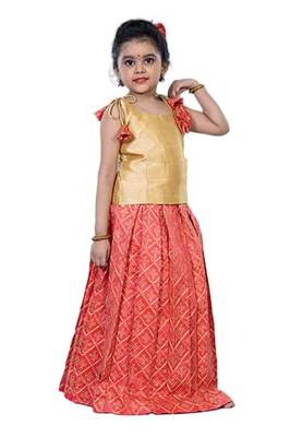 Shivangi Girls Peach Hanging Star Lehenga Pattu Pavadai 1