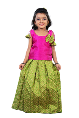 Shivangi Girls Parrot Green Hanging Star Lehenga Pattu Pavadai 1