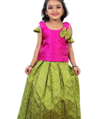 Shivangi Girls Parrot Green Hanging Star Lehenga Pattu Pavadai