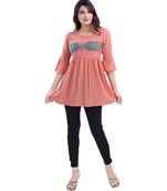 PERFECT PEACH STAR CREPE FABRIC WOMEN TUNIC kurtiWITH EMBROIDERY WORK