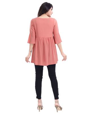 PERFECT PEACH STAR CREPE FABRIC WOMEN TUNIC kurtiWITH EMBROIDERY WORK 2