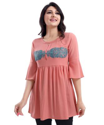PERFECT PEACH STAR CREPE FABRIC WOMEN TUNIC kurtiWITH EMBROIDERY WORK 4