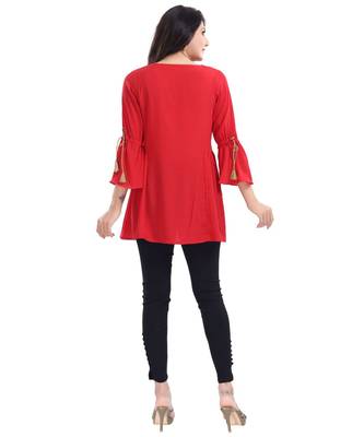 RED STAR CREPE FABRIC WOMEN TUNIC kurtiWITH EMBROIDERY WORK 2