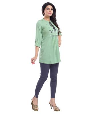 PISTA CREPE FABRIC WOMEN TUNIC kurtiWITH EMBROIDERY WORK 3