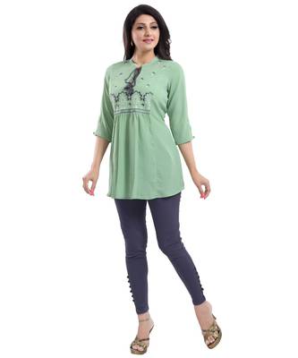 PISTA CREPE FABRIC WOMEN TUNIC kurtiWITH EMBROIDERY WORK 4