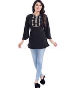 BEAUTIFUL BLACK CREPE FABRIC WOMEN TUNIC kurtiWITH EMBROIDERY WORK